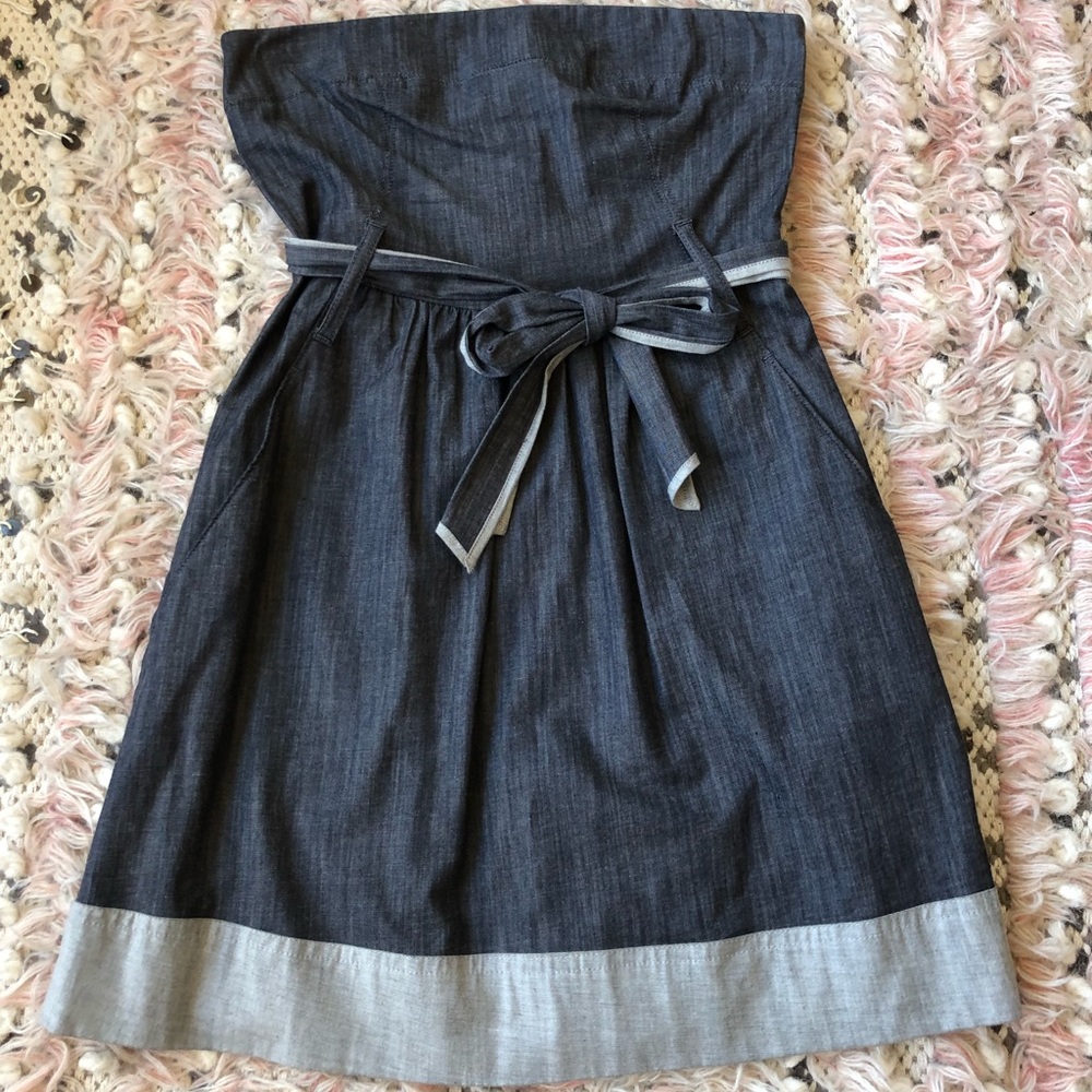 Theory strapless denim mini dress, size 2